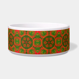 Orange and Green Kaleidoscope Ceramic Pet Bowl