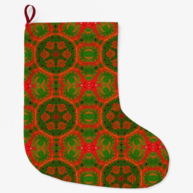 Orange and Green Kaleidoscope Christmas Stocking (Front)