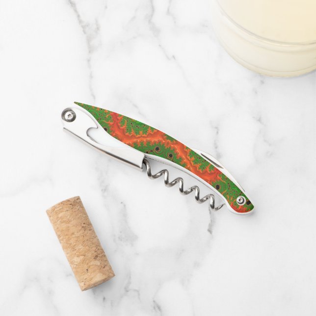 Orange and Green Kaleidoscope Corkscrew (Front)