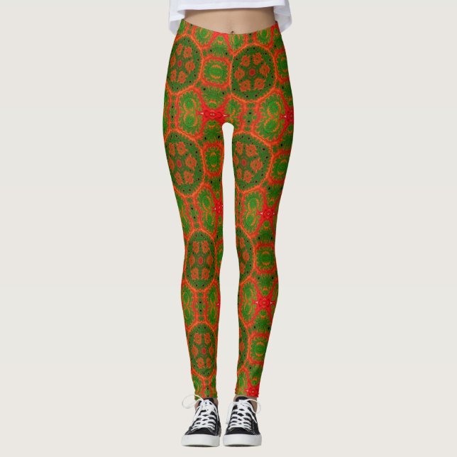 Orange and Green Kaleidoscope Leggings (Front)