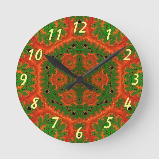 Orange and Green Kaleidoscope Wall Clock (Front)