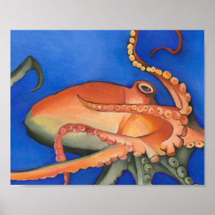 Orange and green octopus poster