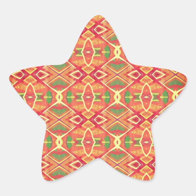 Orange and green pattern  star sticker (Front)