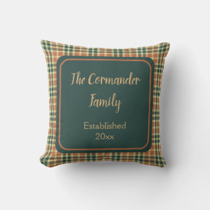 Orange and Green Plaid 20 x 20 Throw Pillow