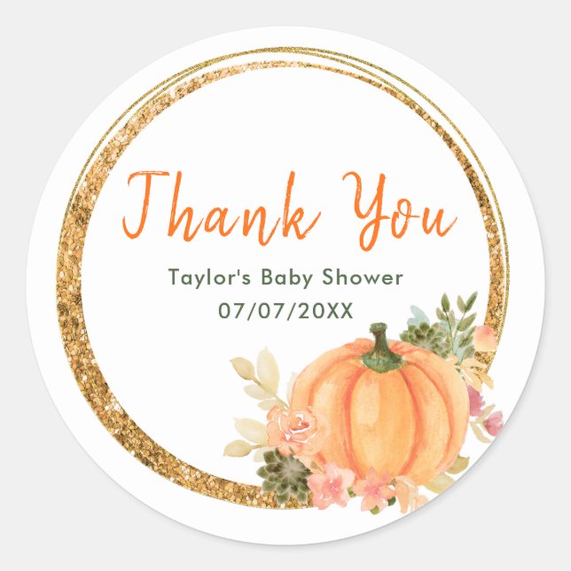 Orange and Green Pumpkins Baby Shower Thank You Classic Round Sticker (Front)