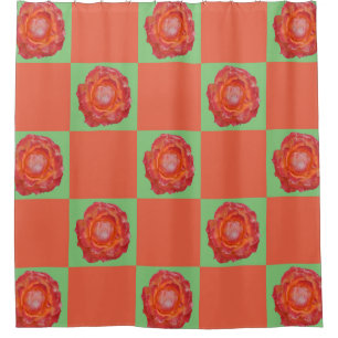Orange and green roses pattern shower curtain