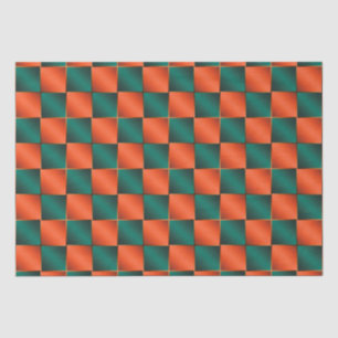 Orange and Green Shiny Chequerboard Tissue Paper
