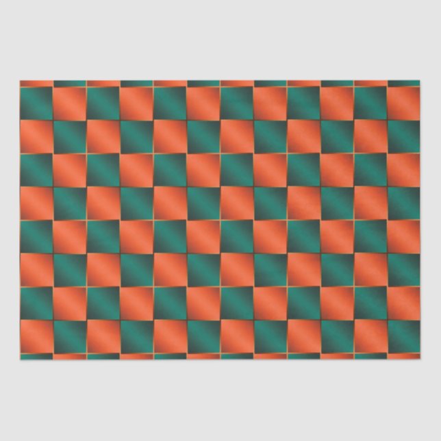 Orange and Green Shiny Chequerboard Tissue Paper (Front)