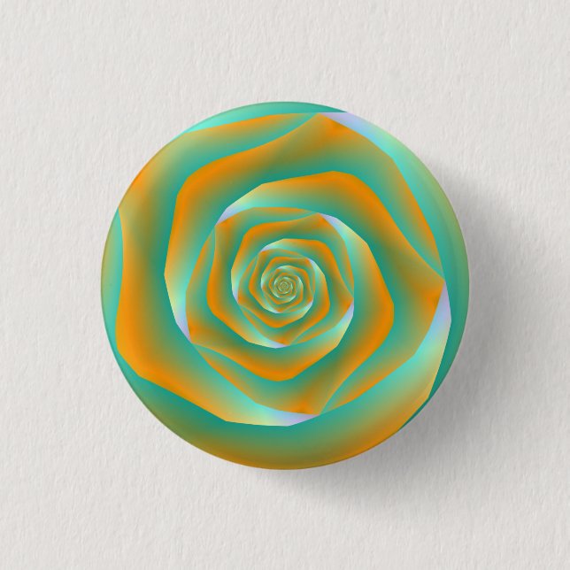 Orange and Green Spiral Rose Pinback Button (Front)