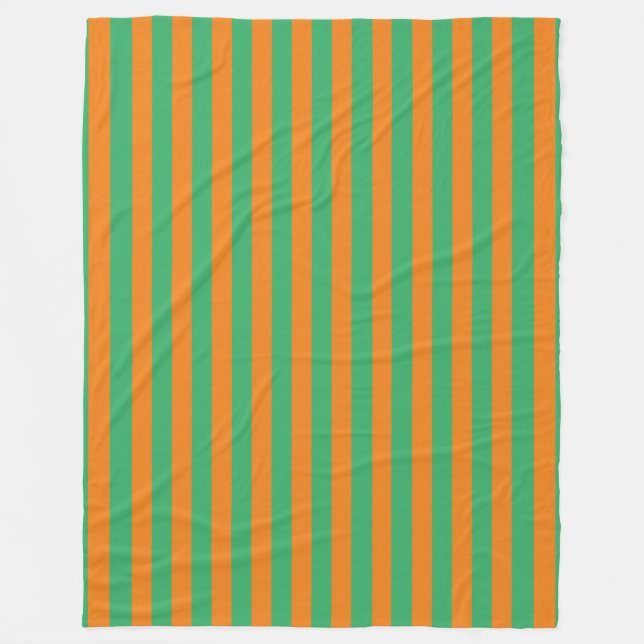 Orange And Green Stripes Fleece Blanket (Front)