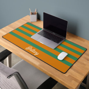 Orange and Green Stripes Pattern Personalised Desk Mat
