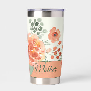 Orange and green watercolor floral customisable insulated tumbler