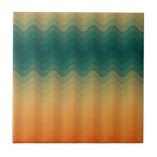 Orange and Green Waves Abstract Pattern Ceramic Tile