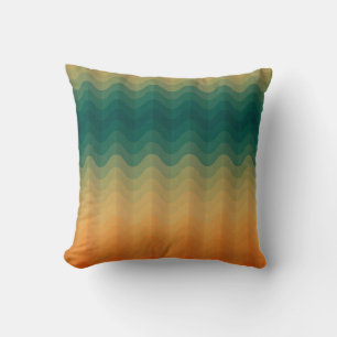Orange and Green Waves Abstract Pattern Pillow