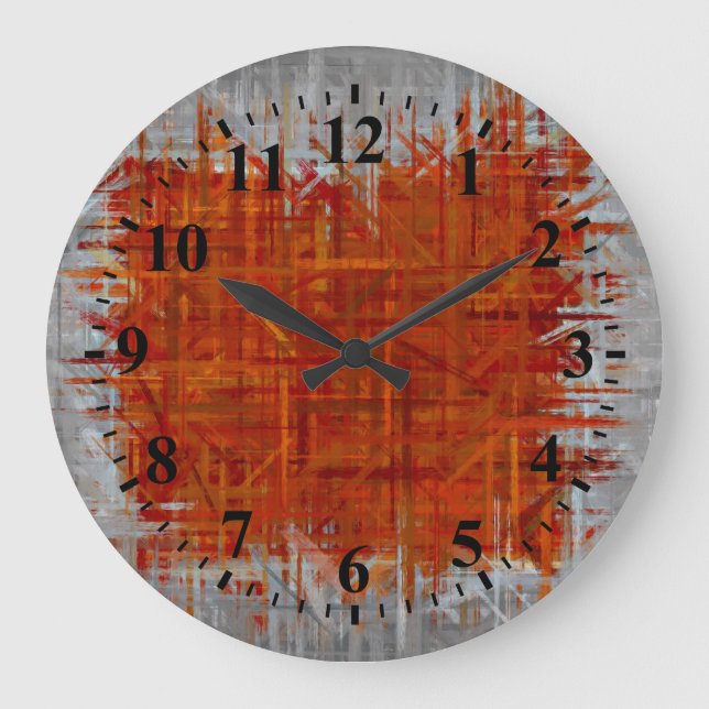 Orange and Grey Abstract Art Painting 4 Large Clock (Front)