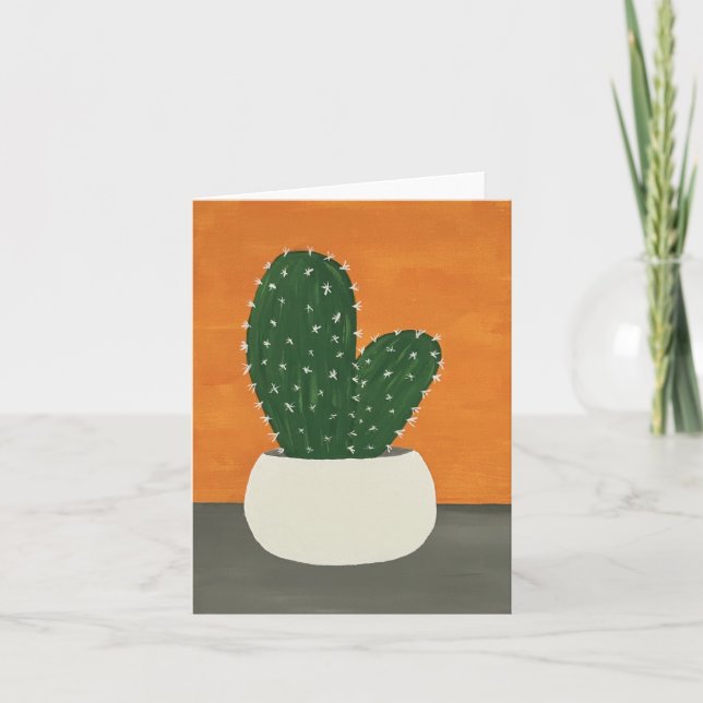 Orange and Grey Acrylic Potted Cactus Blank Card (Front)
