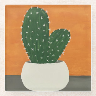 Orange and Grey Acrylic Potted Cactus Glass Coaster