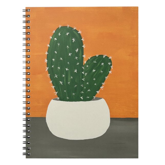 Orange and Grey Acrylic Potted Cactus Notebook (Front)
