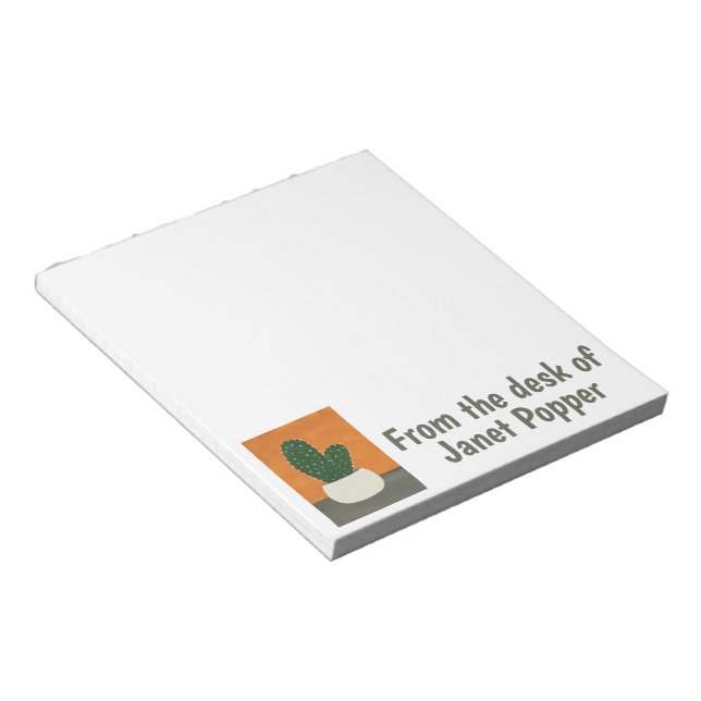 Orange and Grey Acrylic Potted Cactus Notepad (Angled)