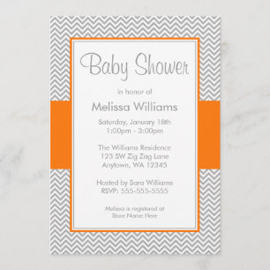 Orange and Grey Chevron Baby Shower Invitations