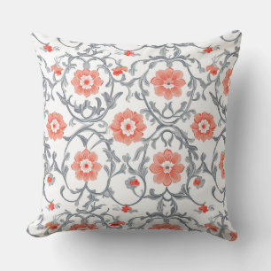 Orange and Grey Chinoiserie Floral Cushion