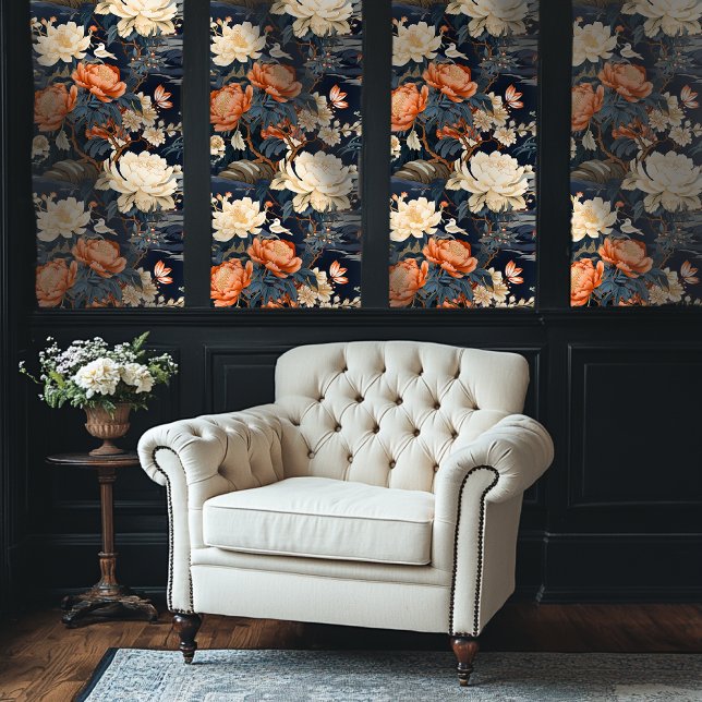Orange and Grey Chinoiserie Style Floral Wallpaper (Creator Uploaded)
