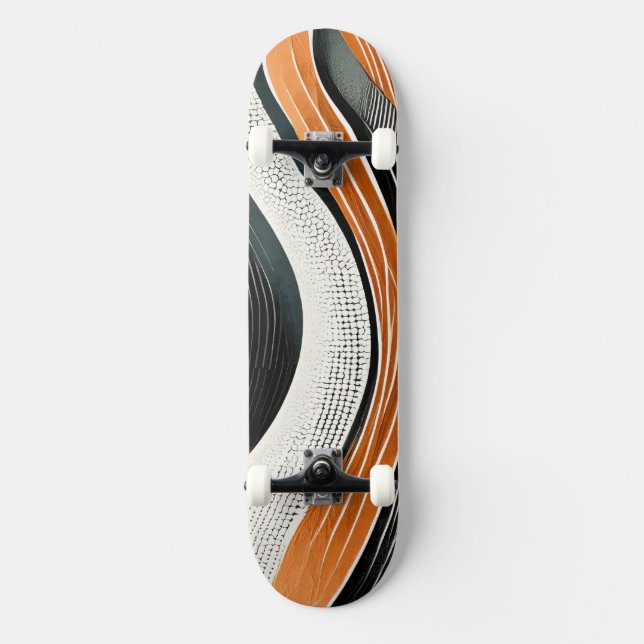 Orange and grey curves with textures skateboard (Front)