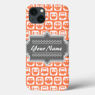 Orange and Grey Owl Personalised Name iPhone 13 Case