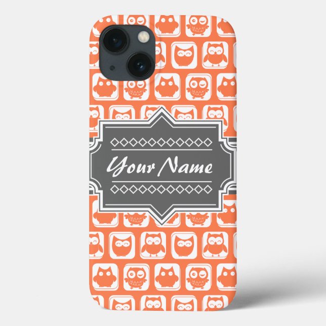 Orange and Grey Owl Personalised Name Case-Mate iPhone Case (Back)