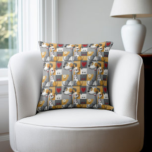 Orange and Grey Patchwork Dog Pattern Cushion