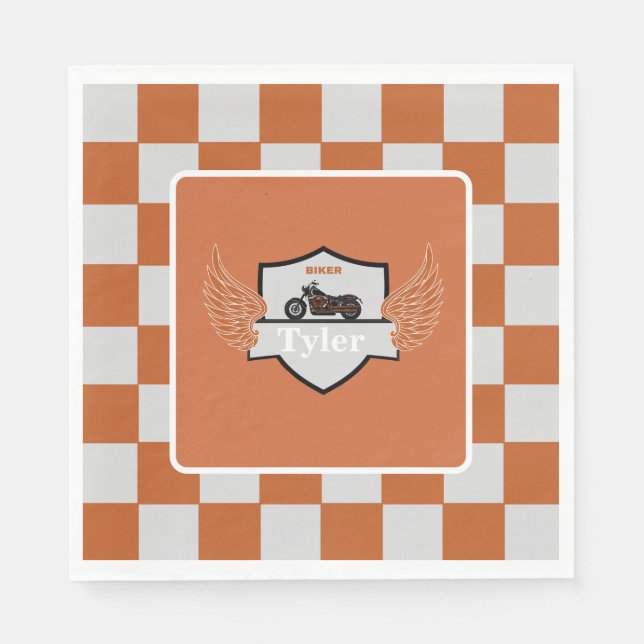 Orange and grey wings chequered and motorcycle napkin (Front)