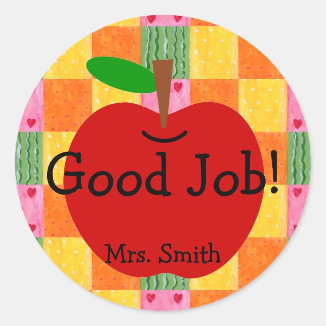 Orange and Hearts Patchwork Reward Classic Round Sticker (Front)