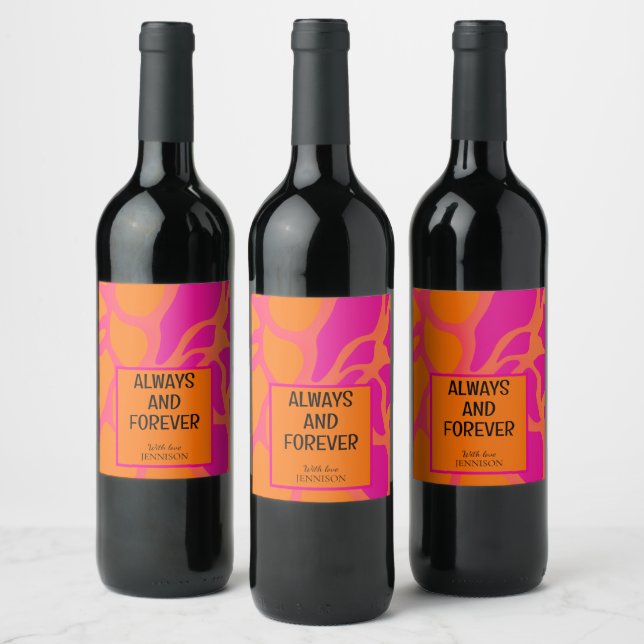Orange and Hot Pink Gradient Always and Forever Wine Label (Bottles)