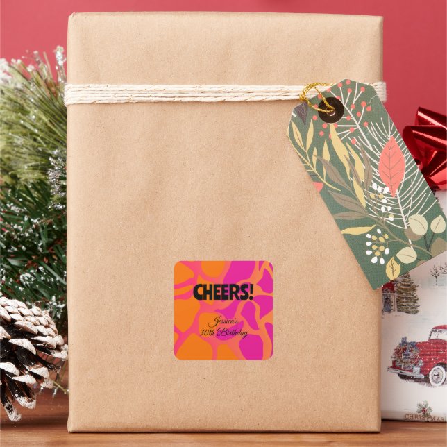 Orange and Hot Pink Gradient Cheers  Square Sticker (Holiday)