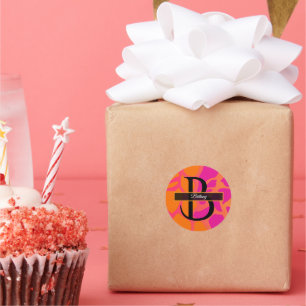 Orange and Hot Pink Gradient Monogram Classic Round Sticker