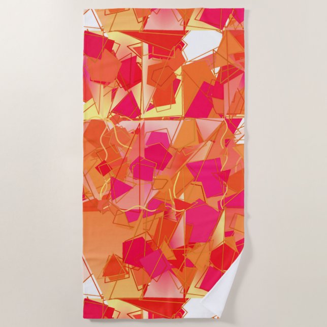 Orange and Hot Pink, Kadinsky Inspired Abstract Beach Towel (Front)