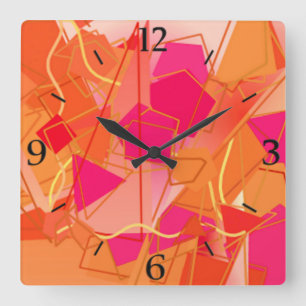 Orange and Hot Pink, Kadinsky Inspired Abstract Square Wall Clock