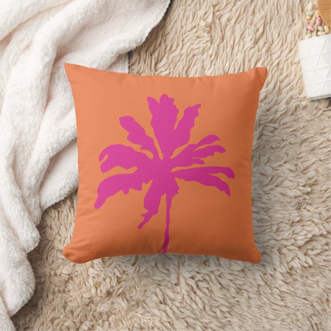 Orange and Hot Pink Modern Tropical Palm Tree  Cushion (Blanket)