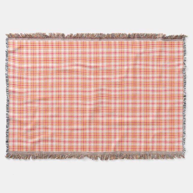 Orange and Hot Pink Plaid Throw Blanket (Front)