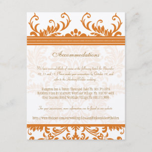 Orange and Ivory Damask Wedding Insert Card