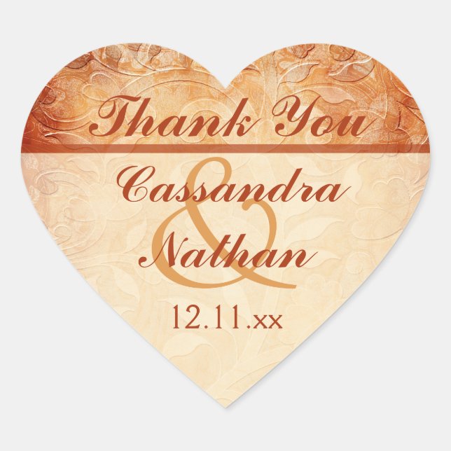 Orange and Ivory Floral Wedding Favour Sticker (Front)