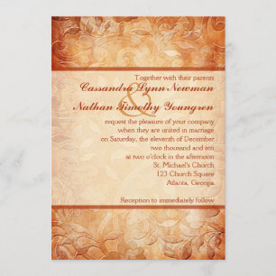 Orange and Ivory Floral Wedding Invitation