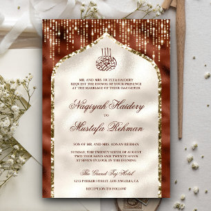 Orange and Ivory Gold Glitter Arch Muslim Wedding Invitation