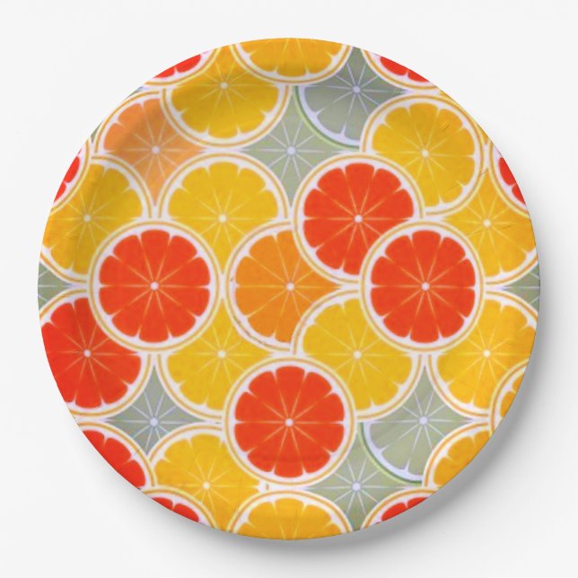 Orange and Lemon Slices Party Paper Plate (Front)