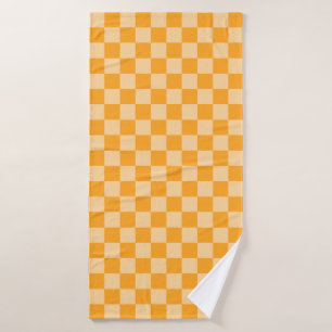 Orange and Light Orange Chequerboard Bath Towel Set