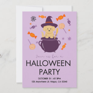 Orange and Lilac Dog Halloween Party Invitation