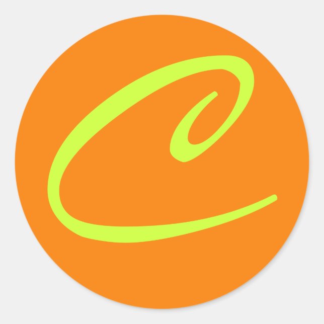 ORANGE AND LIME MONOGRAM INITIAL C CLASSIC ROUND STICKER (Front)