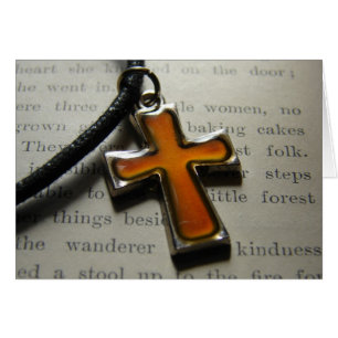 Orange and Metal Cross Necklace