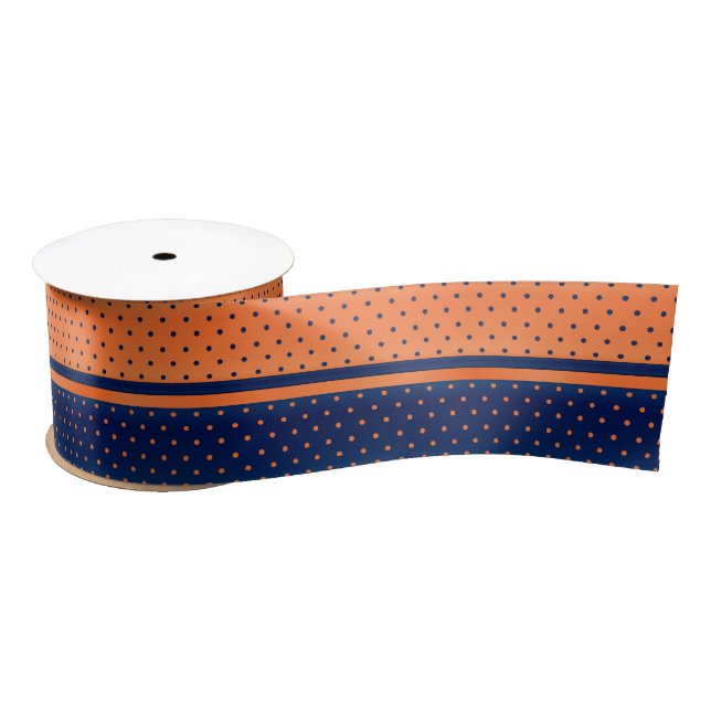 Orange and Navy Blue Polka Dots Satin Ribbon (Spool)