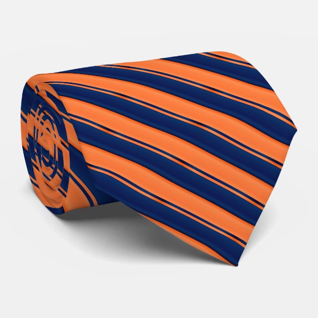 Orange and Navy Blue Stripes Tie (Rolled)